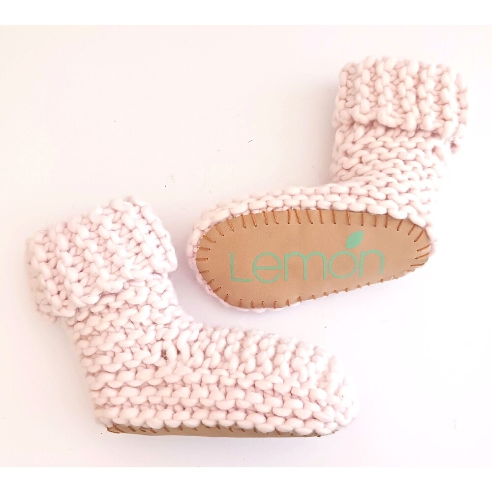 NEW Anthropologie LEMON Cabin Knit Slippers Lt Blush Pink Fleece Lined Sz M